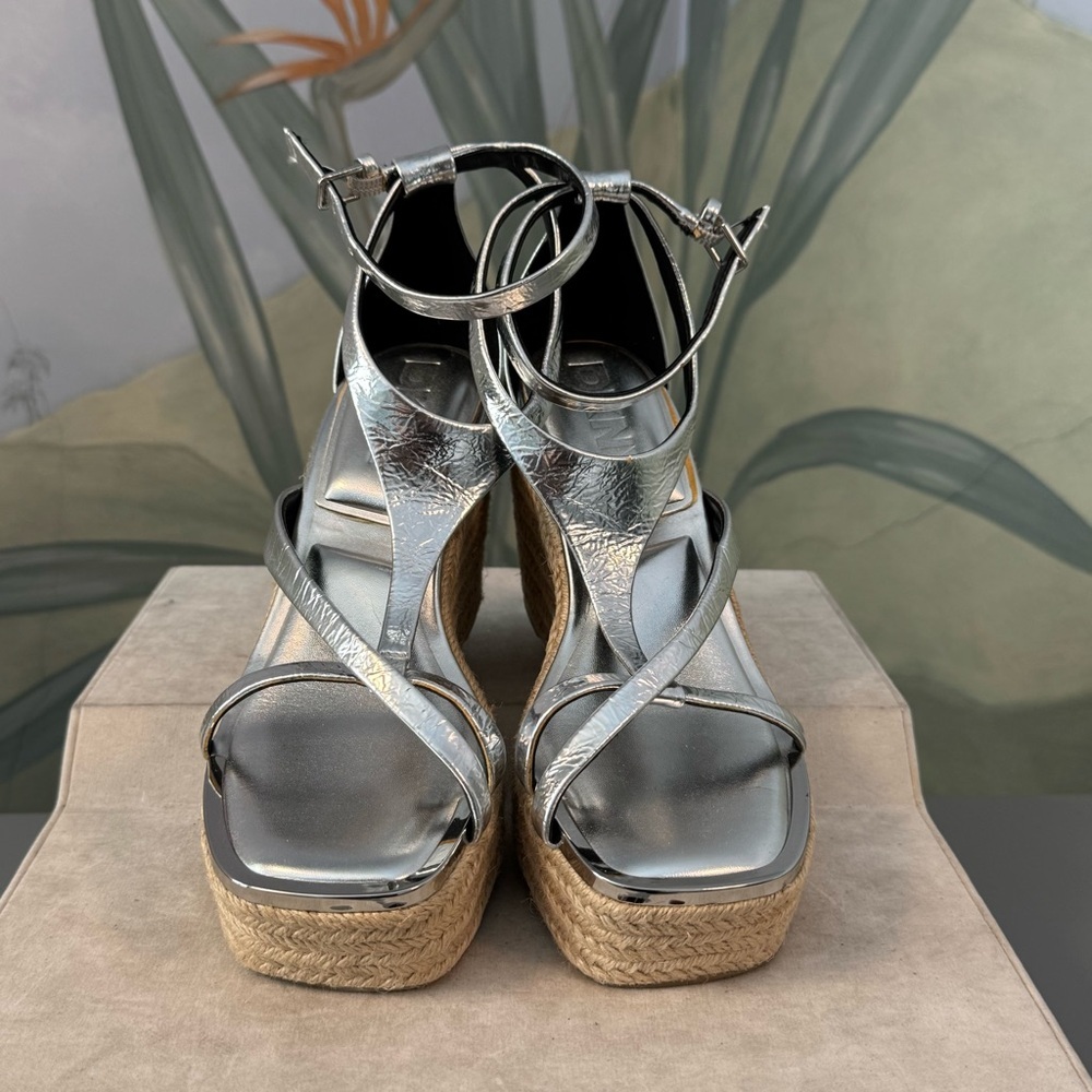 DKNY Metallic Silver Espadrille Wedge Sandals, size 6, NWOT - Picture 6 of 10